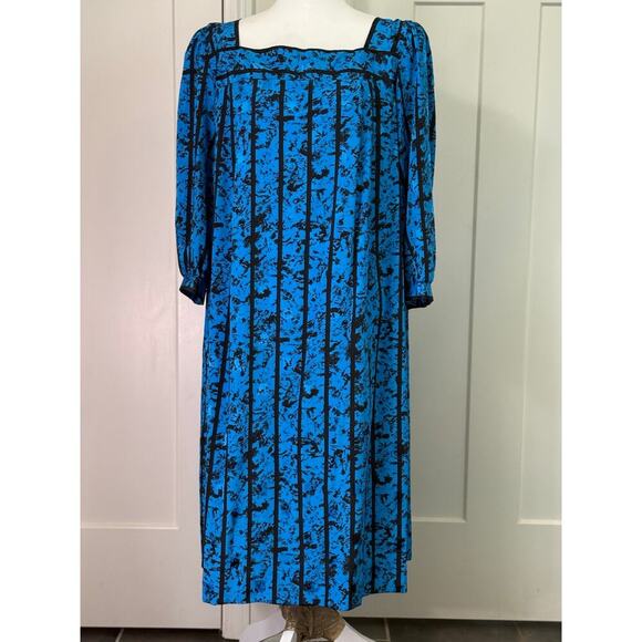 Vintage 80s Lorac Blue & Black Satin Moomoo Dress - Plus 22.5 - Picture 1 of 7